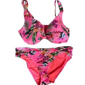 La Vie En Rose Swim LG D-DD Pink Floral Bikini Top & Bottom Set